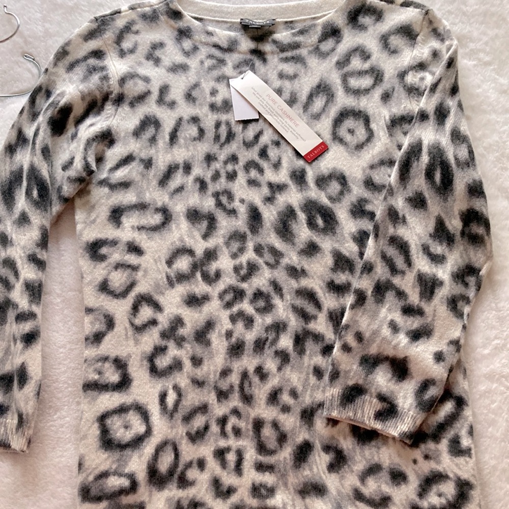 Talbots cheetah cashmere sweater NWT